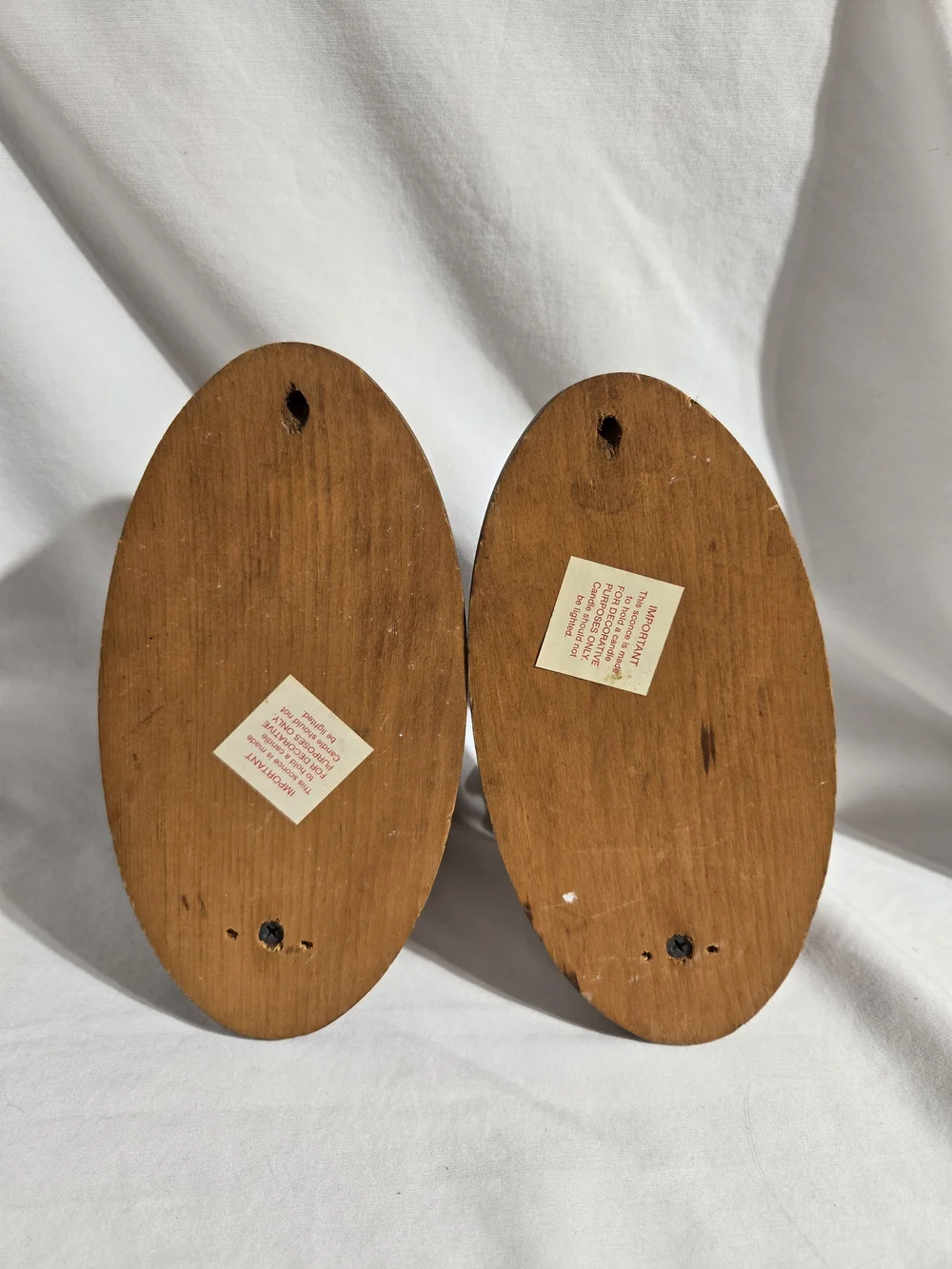 Vintage Wooden Wall Sconce Candle Holder Pair Mid Century Rustic Oval Wood Set 2